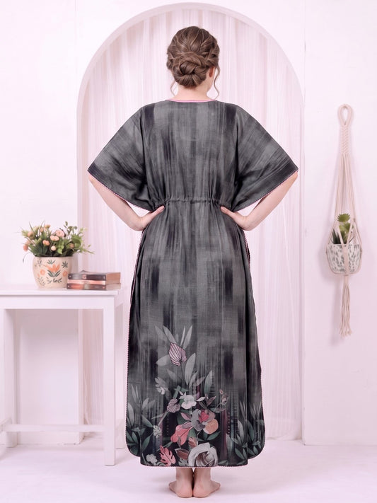 Adira Charcoal Bloom Printed Kaftan
