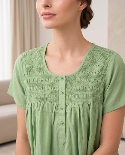 RUBY PISTACHIO GREEN SMOCKED NIGHTGOWN