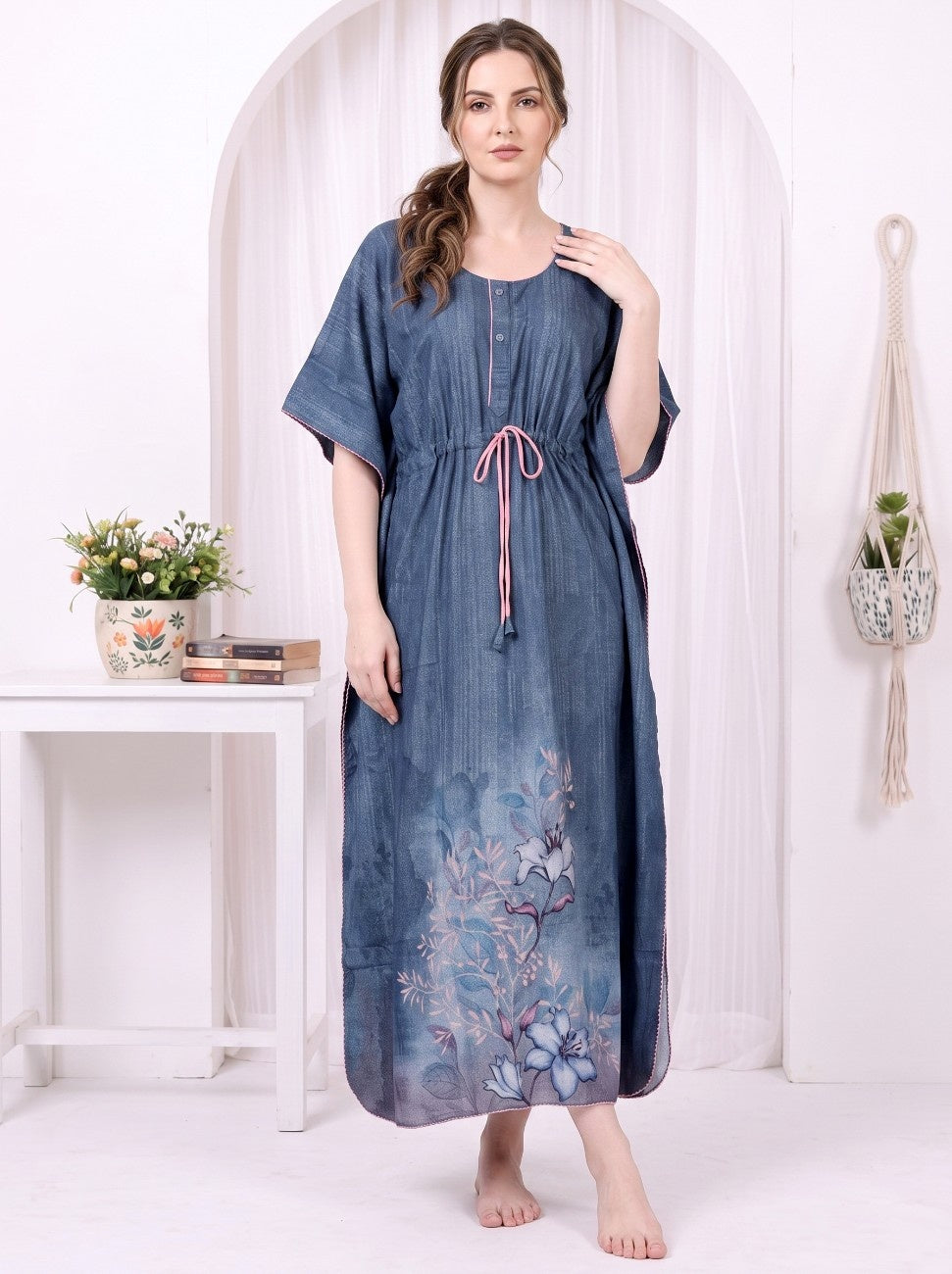 AVANI OCEAN BLUE MEADOW PRINTED KAFTAN