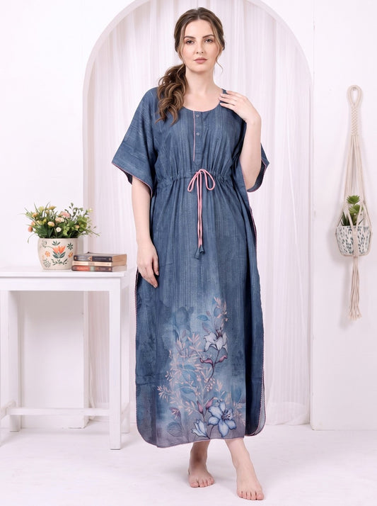 AVANI OCEAN BLUE MEADOW PRINTED KAFTAN
