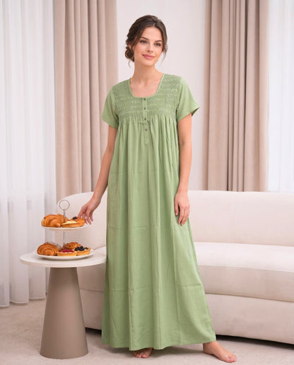 RUBY PISTACHIO GREEN SMOCKED NIGHTGOWN