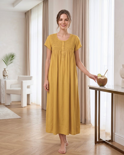 RUBY MUSTARD YELLOW SMOCKED NIGHTGOWN