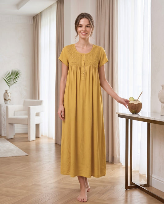 RUBY MUSTARD YELLOW SMOCKED NIGHTGOWN